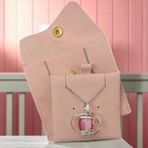 Pink Semi-Precious Wrapped Gemstone On 18" Stainless Steel Rope Chain